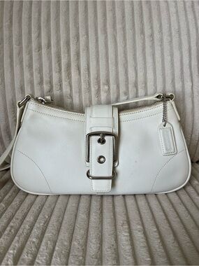 Vintage COACH White Leather Hamptons Demi Buckle Bag 7542 Y2K Baguette🤍🐑🦙🦢🐩